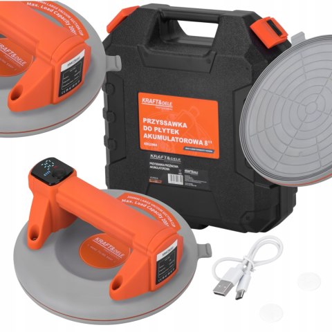 Przyssawka Próżniowa Akumulatorowa Szyb Uchwyt 200mm 200kg LCD Kraft&Dele