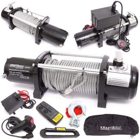 Wciągarka Elektryczna 12V Linowa 8.3 mm 28 m 9500LBS 4300 kg Kraft&Dele