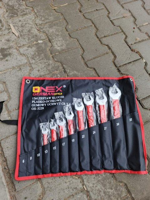 OUTLET W1390 KLUCZE PŁASKO OCZKOWE 6-32mm 12el PŁASKIE ZESTAW KLUCZY Z GUMĄ