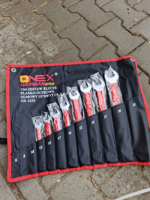 OUTLET W1390 KLUCZE PŁASKO OCZKOWE 6-32mm 12el PŁASKIE ZESTAW KLUCZY Z GUMĄ