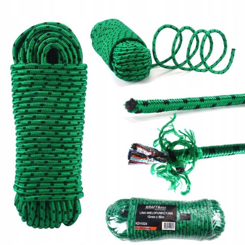 Lina Wielofunkcyjna 12 mm x 50 m Zielona Ogrodowa Namiotu KRAFT&DELE