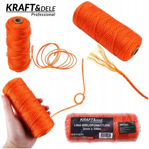 Lina Wielofunkcyjna 2mm x 100m Pomarańczowa Ogrodowa Namiotu KRAFT&DELE