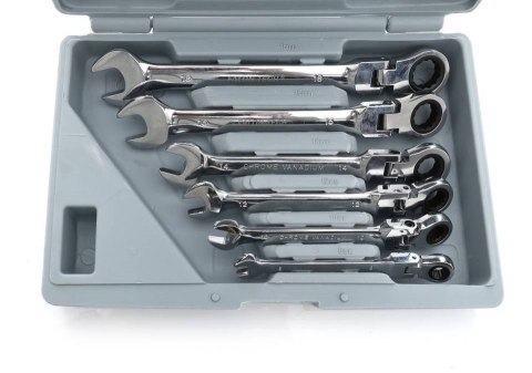 KLUCZE PŁASKIE OCZKOWE ŁAMANE Z GRZECHOTKĄ Cr-V 12szt. 8-19