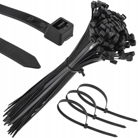 MOCNE OPASKI ZACISKOWE KABLOWE TRYTKI CZARNE TAŚMA 7.6X500MM 100SZT TRYTKI