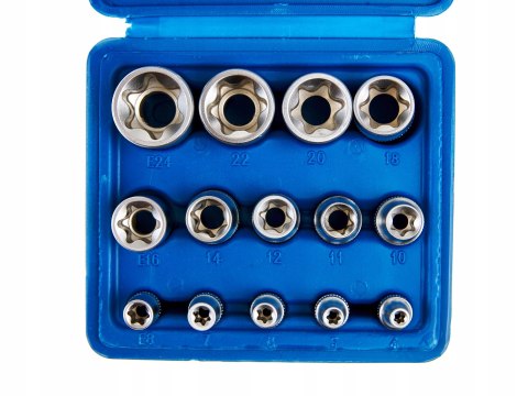 KLUCZE NASADOWE TORX E4-E24 NASADKI TORKS WEWNĘTRZNE ZESTAW KLUCZY 14 SZT.