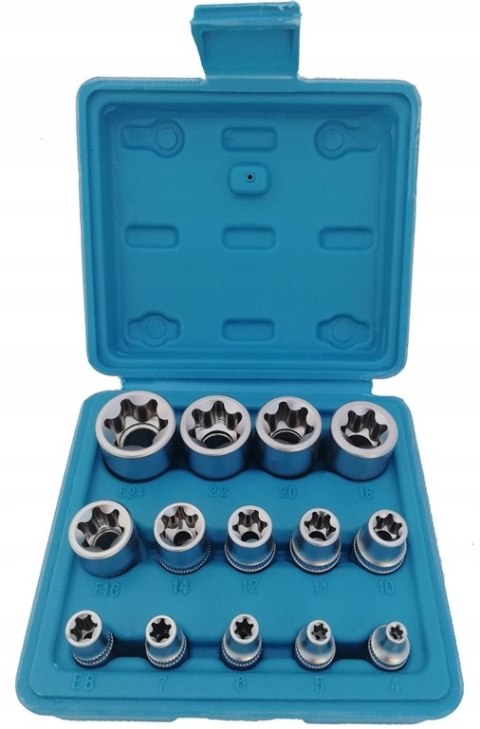 KLUCZE NASADOWE TORX E4-E24 NASADKI TORKS WEWNĘTRZNE ZESTAW KLUCZY 14 SZT.