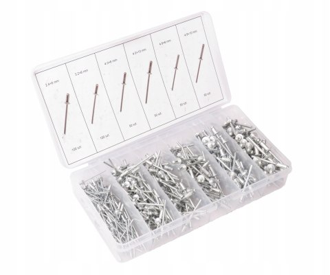 NITY ZRYWALNE ZESTAW NITÓW Z TRZPIENIEM STALOWYM 400 sztuk Z ORGANIZEREM