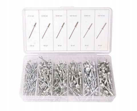 NITY ZRYWALNE ZESTAW NITÓW Z TRZPIENIEM STALOWYM 400 sztuk Z ORGANIZEREM