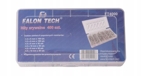 NITY ZRYWALNE ZESTAW NITÓW Z TRZPIENIEM STALOWYM 400 sztuk Z ORGANIZEREM