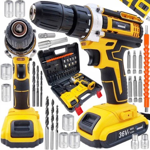 WIERTARKO WKRĘTARKA AKUMULATOROWA 36V ŻÓŁTA + 2 AKUMULATORY 5.0Ah W WALIZKA
