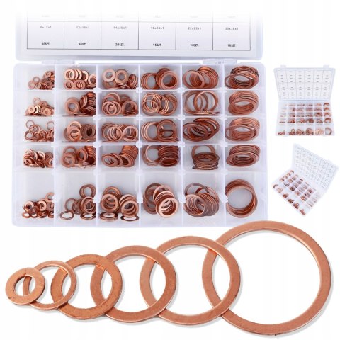 PODKŁADKI MIEDZIANE USZCZELKI MIEDŹ ZESTAW 300 SZT