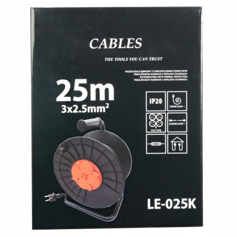 PRZEDŁUŻACZ NA BĘBNIE 3x2,5 25m BĘBNOWY BUDOWLANY ZWIJAK OGRODOWY