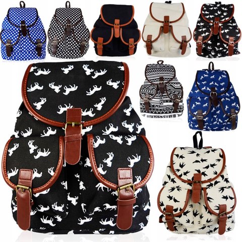 SZKOLNY PLECAK A4 VINTAGE UNISEX RETRO DUŻY SZKOŁA