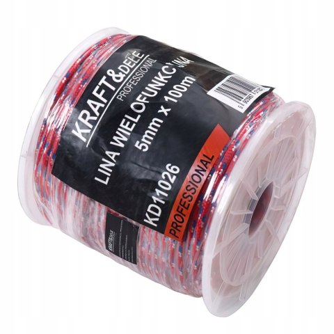 Lina Wielofunkcyjna 5 mm x 100 m Czerwona Ogrodowa Namiotu KRAFT&DELE