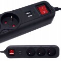 Przedłużacz 1,5m listwa 2xUSB + 3x230V + włącznik