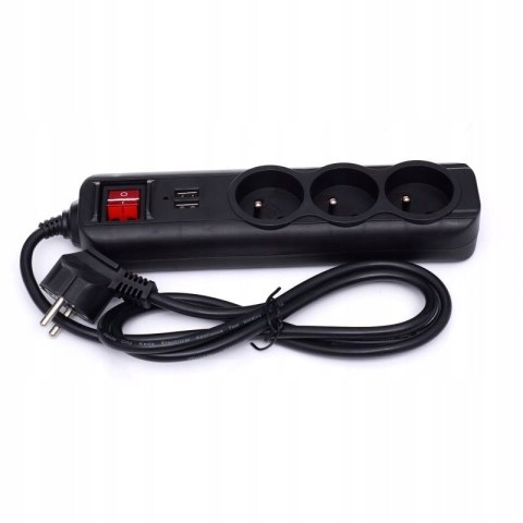 Przedłużacz 1,5m listwa 2xUSB + 3x230V + włącznik