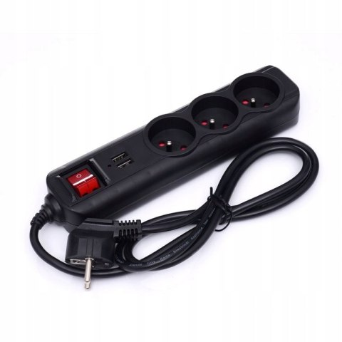 Przedłużacz 1,5m listwa 2xUSB + 3x230V + włącznik