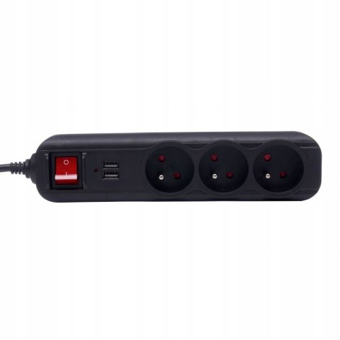 Przedłużacz 1,5m listwa 2xUSB + 3x230V + włącznik