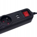 Przedłużacz 1,5m listwa 2xUSB + 3x230V + włącznik