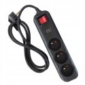 Przedłużacz 1,5m listwa 2xUSB + 3x230V + włącznik