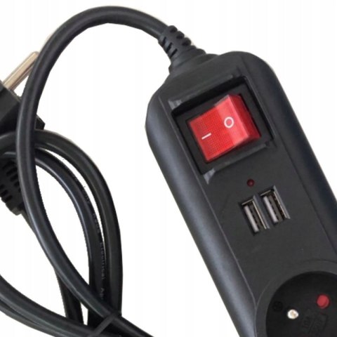 Przedłużacz 1,5m listwa 2xUSB + 3x230V + włącznik