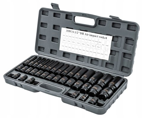 NASADKI UDAROWE HEX 1/2 CR-V 35SZT 38MM 78MM DO KLUCZA UDAR WALIZKA ZESTAW