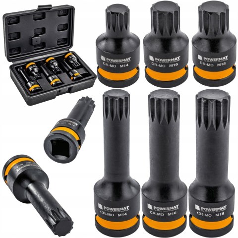 NASADKI UDAROWE SPLINE 1/2 CRMO 6SZT M14 M16 M18 DO ŚRUB 45MM 78MM WALIZKA