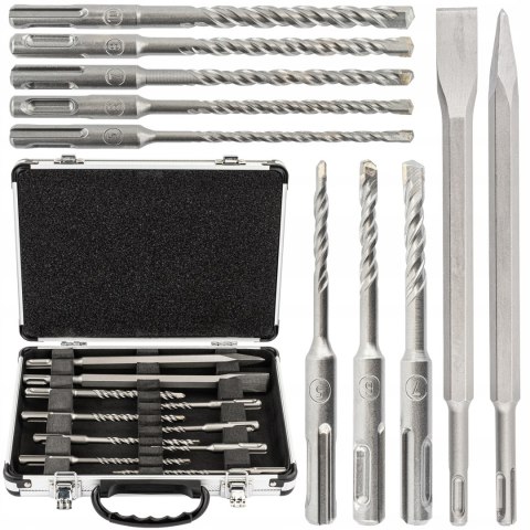 ZESTAW WIERTEŁ I DŁUT SDS PLUS WYTRZYMAŁE 10 SZT DO WIERCENIA KUCIA BETONU