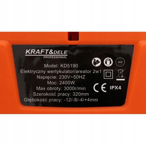 Aerator wertykulator elektryczny Kraft&Dale trawy regulacja z koszem 2400W
