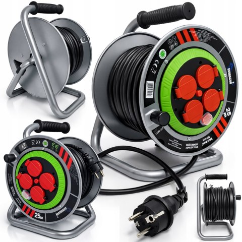 M PRZEDŁUŻACZ BĘBNOWY BUDOWLANY OGRODOWY 25M 3x2,5 KABEL NA BĘBNIE METALOWY