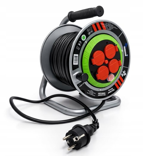 M PRZEDŁUŻACZ BĘBNOWY BUDOWLANY OGRODOWY 25M 3x2,5 KABEL NA BĘBNIE METALOWY