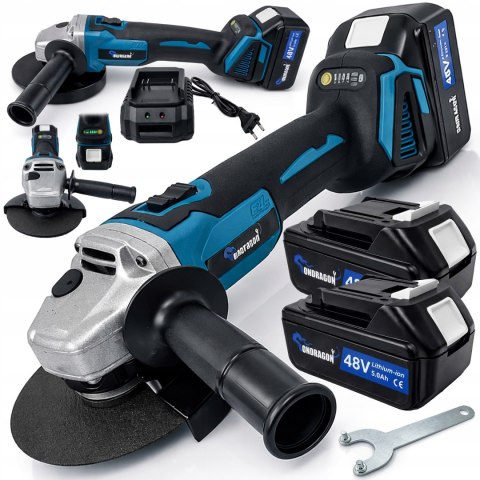 SZLIFIERKA KĄTOWA AKUMULATOROWA GUMÓWKA KĄTÓWKA 2XAKU 48V 2x BATERIA MOCNA