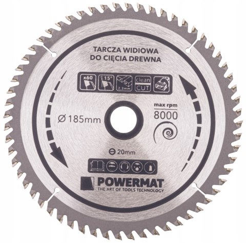 Tarcza widiowa do drewna Powermat Extreme PM0884 185 x 20 mm