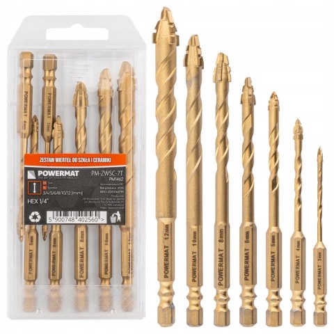 UNIWERSALNE WIERTŁA MIMOŚRODOWE CZTEROOSTRZOWE 7 SZTUK DO CERAMIKI SZKŁA