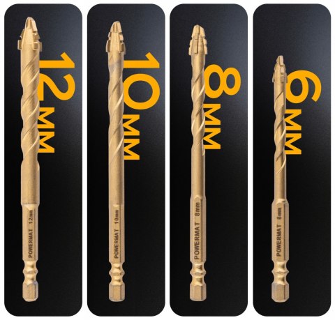 UNIWERSALNE WIERTŁA MIMOŚRODOWE CZTEROOSTRZOWE 7 SZTUK DO CERAMIKI SZKŁA