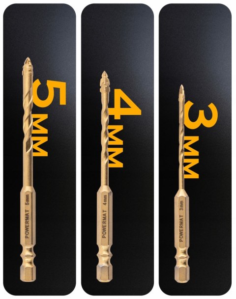 UNIWERSALNE WIERTŁA MIMOŚRODOWE CZTEROOSTRZOWE 7 SZTUK DO CERAMIKI SZKŁA