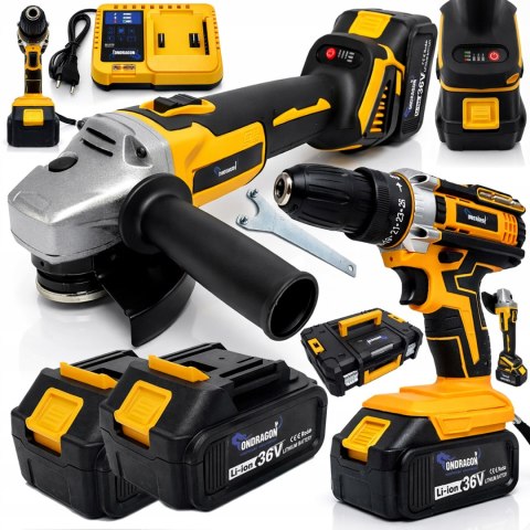 ZESTAW NARZĘDZI AKU 2X 36V 2w1 WKRĘTARKA + SZLIFIERKA AKUMULATOROWA MOCNA