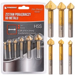 ZESTAW POGŁĘBIACZY STOŻKOWYCH HSS 90° 6SZT DO FAZOWANIA I POGŁĘBIANIA FREZ
