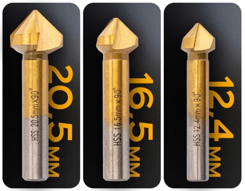 ZESTAW POGŁĘBIACZY STOŻKOWYCH HSS 90° 6SZT DO FAZOWANIA I POGŁĘBIANIA FREZ