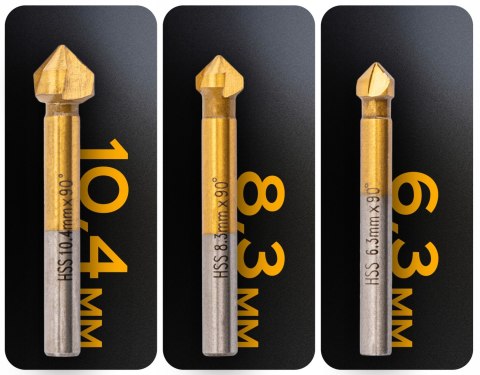 ZESTAW POGŁĘBIACZY STOŻKOWYCH HSS 90° 6SZT DO FAZOWANIA I POGŁĘBIANIA FREZ