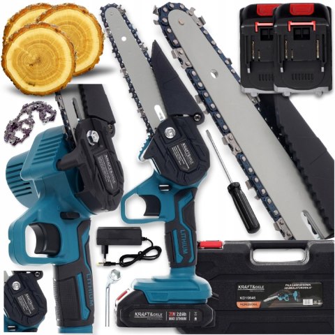 PIŁA ŁAŃCUCHOWA AKUMULATOROWA DO GAŁĘZI DREWNA 2xAKU MOCNA MINI PILARKA PRO