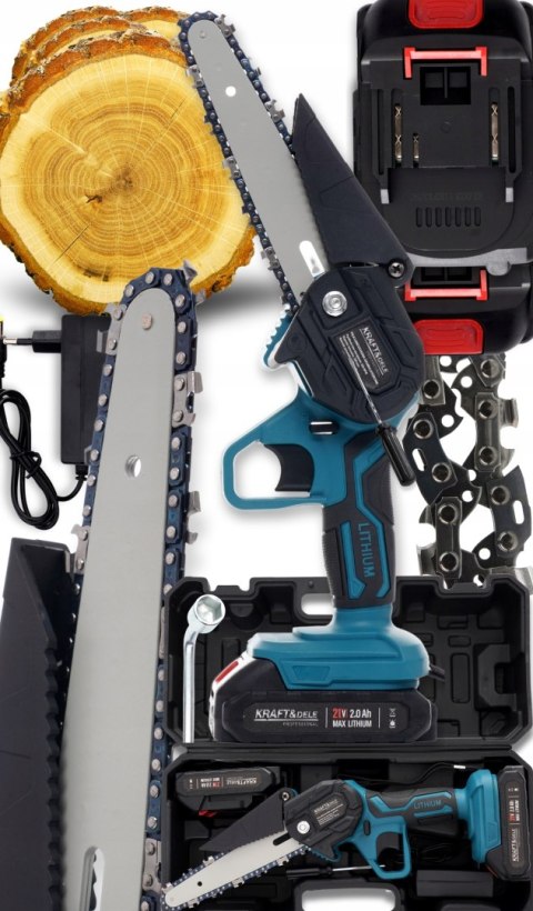 PIŁA ŁAŃCUCHOWA AKUMULATOROWA DO GAŁĘZI DREWNA 2xAKU MOCNA MINI PILARKA PRO