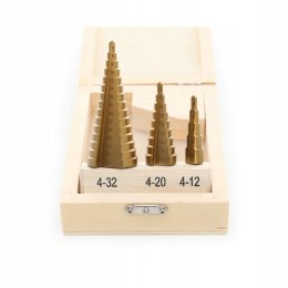 WIERTŁA STOŻKOWE STOPNIOWE CHOINKOWE 4-32MM 3SZT.