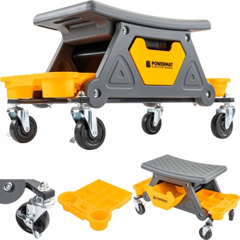 KRZESŁO WARSZTATOWE STOŁEK TABORET NA KÓŁKACH 3 SCHOWKI 200 KG SIEDZISKO