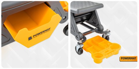 KRZESŁO WARSZTATOWE STOŁEK TABORET NA KÓŁKACH 3 SCHOWKI 200 KG SIEDZISKO