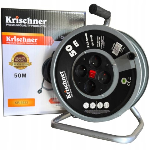 Przedłużacz bębnowy, ogrodowy Krischner 50 m 4 szt. gniazd czarny