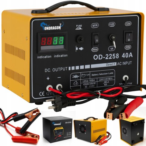 ROZRUCH 12/24V PROSTOWNIK SAMOCHODOWY Z ROZRUCHEM DO ŁADOWANIA MOC 40A LCD