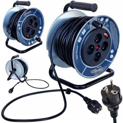 Przedłużacz bębnowy, ogrodowy RANGERS 50 m 4 szt. gniazd niebieski