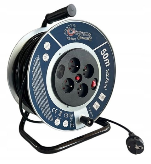 Przedłużacz bębnowy, ogrodowy RANGERS 50 m 4 szt. gniazd niebieski