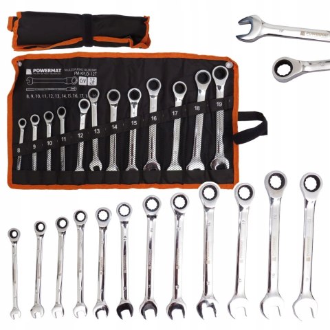 KLUCZE PŁASKO OCZKOWE Z GRZECHOTKĄ ZESTAW KLUCZY KOMPLET 12EL. 8-19MM CrV